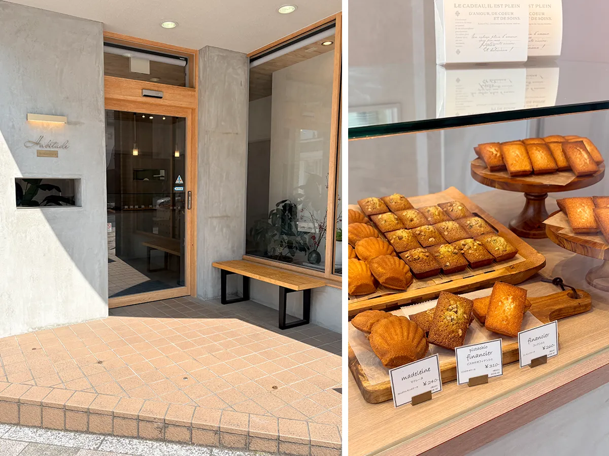 habitude（アビテュード） のお洒落な外観。山形市七日町の街角に佇むテイクアウト専門の焼菓子店。