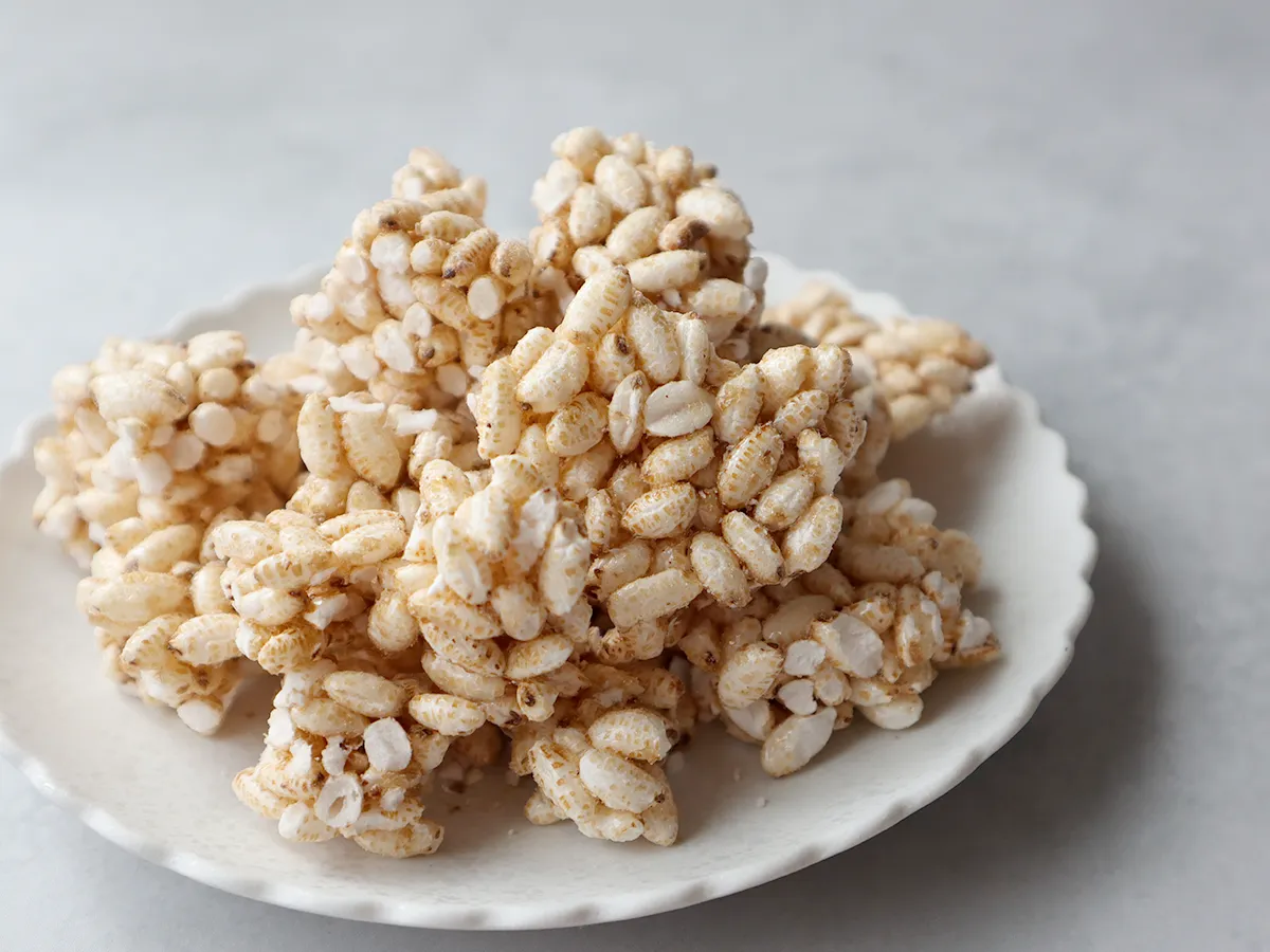 玄米を使用したポン菓子の粒の様子